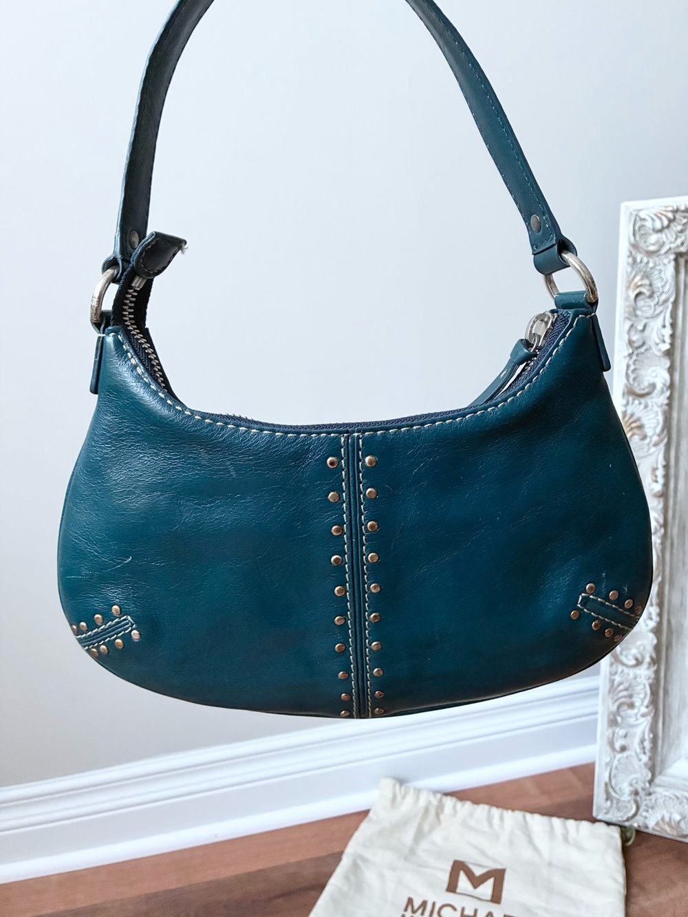 Michael Kors Astor Studded Leather Shoulder Bag, Teal, Vintage